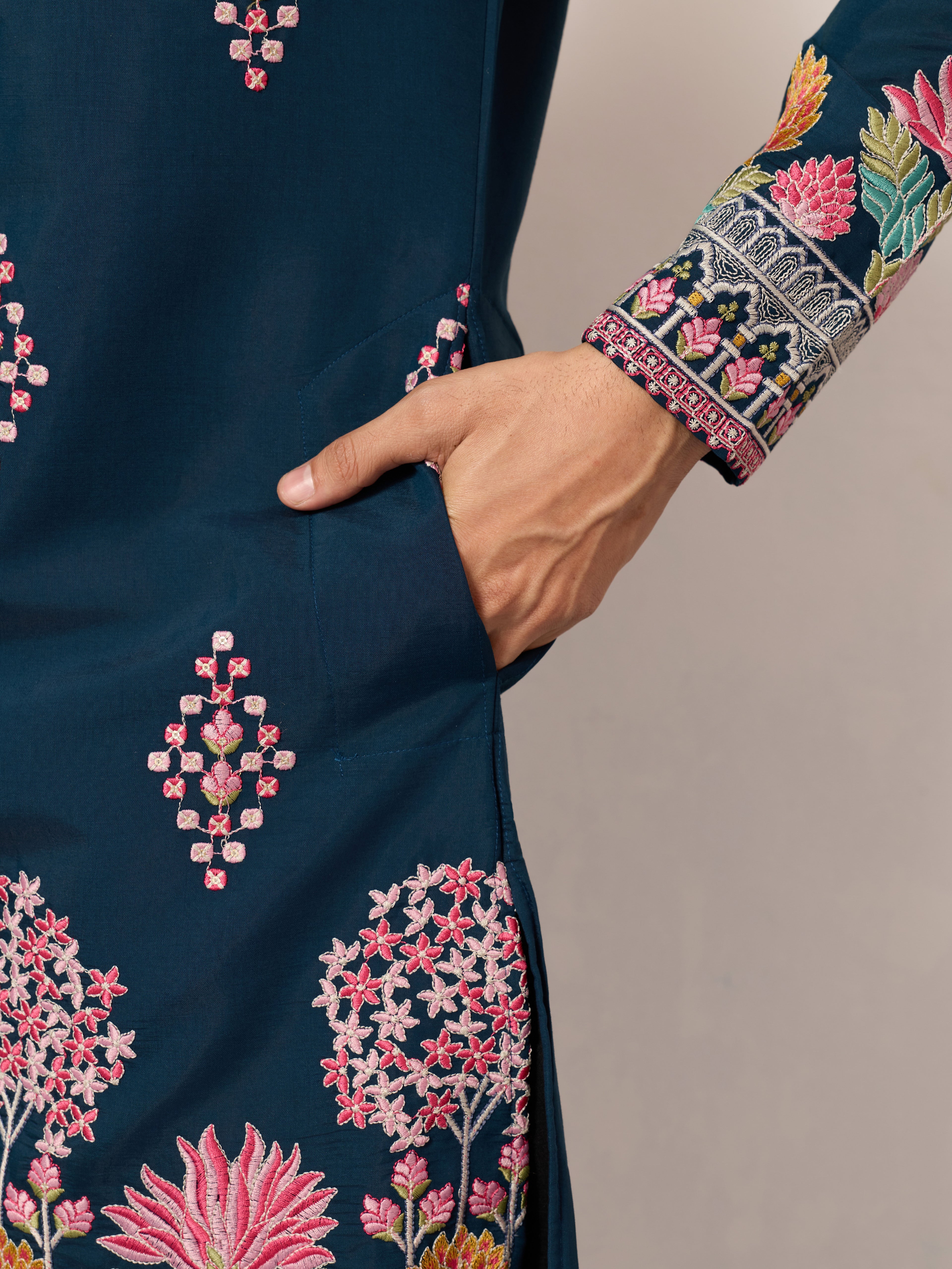 Indian Wedding Style Exclusive Teal Blue Kurta for Mens