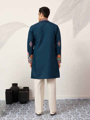 Indian Wedding Style Exclusive Teal Blue Kurta for Mens
