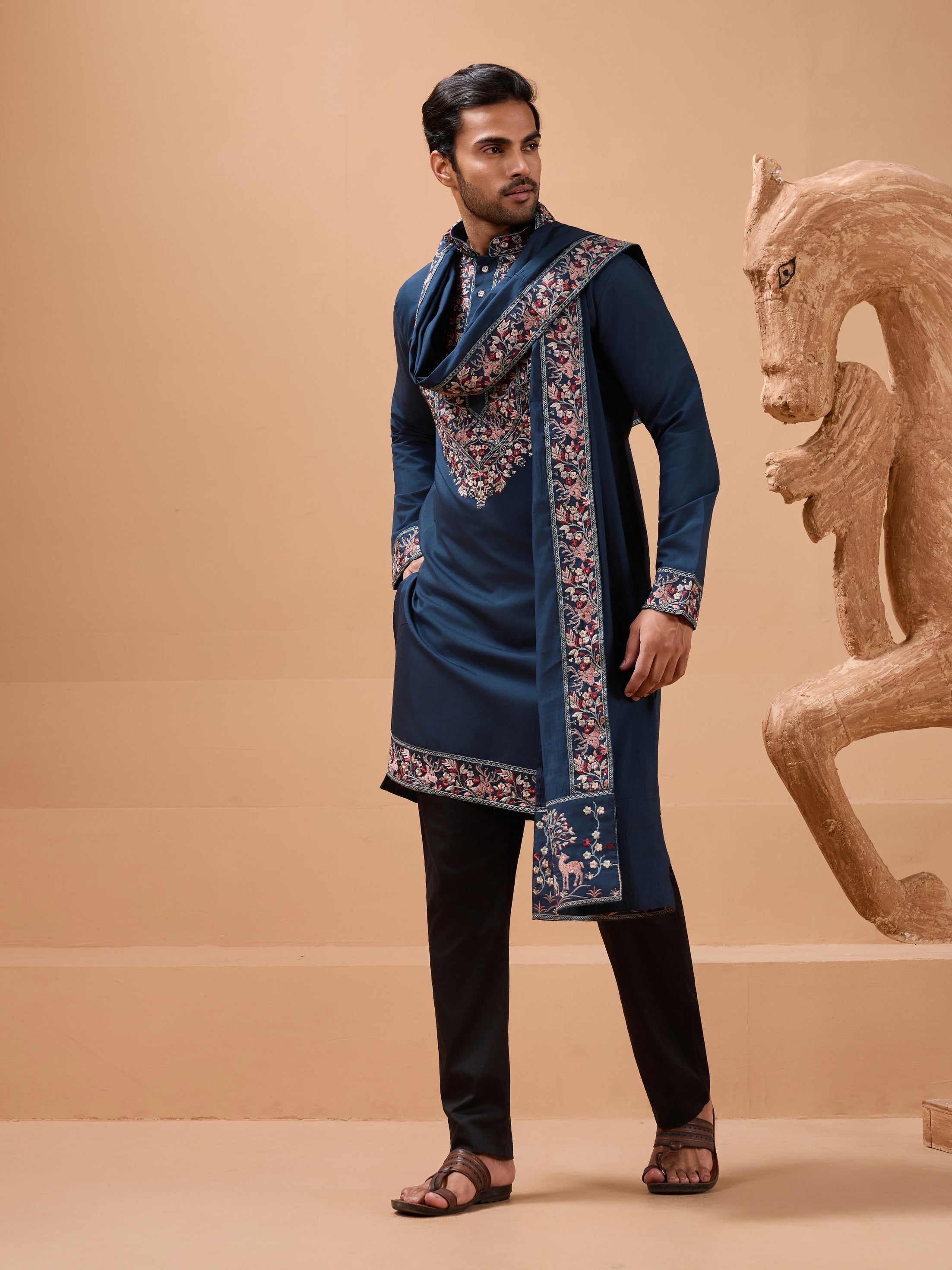 Ethnic Look Purple Kurta with Dupatta Mens Wear Special