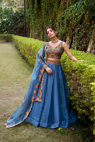 Ethereal Teal Chanda Silk Lehenga Set Crafted In The Spirit Of Modern Royalty