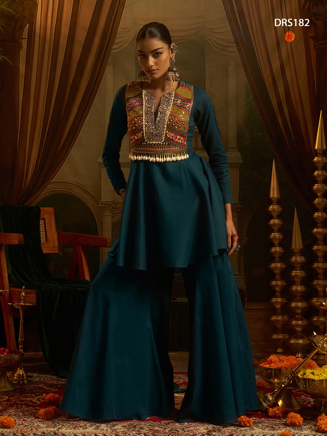 Navratri Teal Mul Cotton Top Bottom | Tulip Designer
