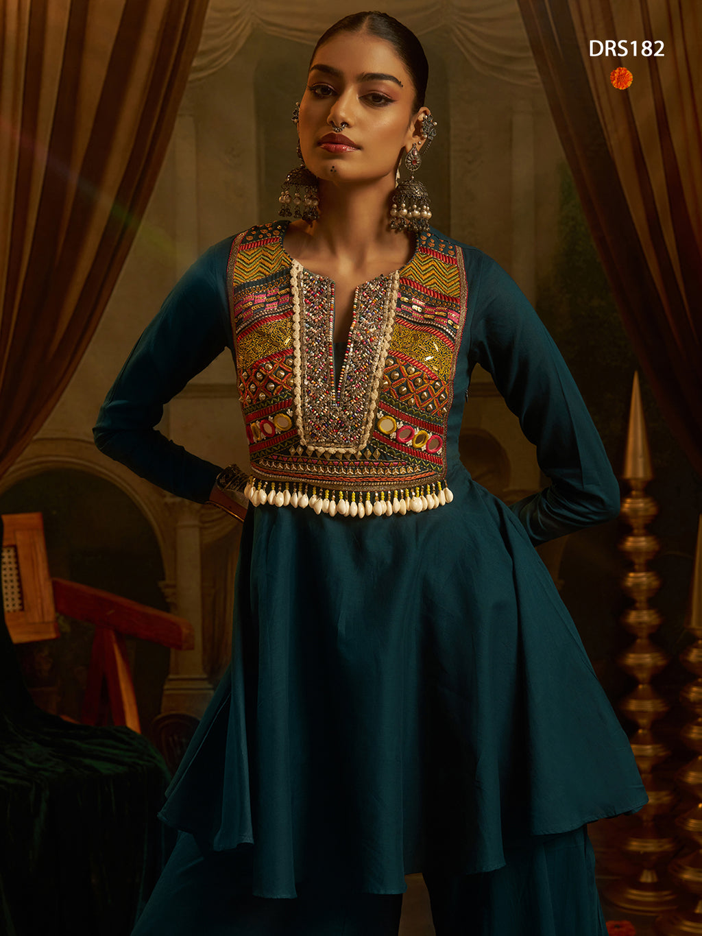 Navratri Teal Mul Cotton Top Bottom | Tulip Designer
