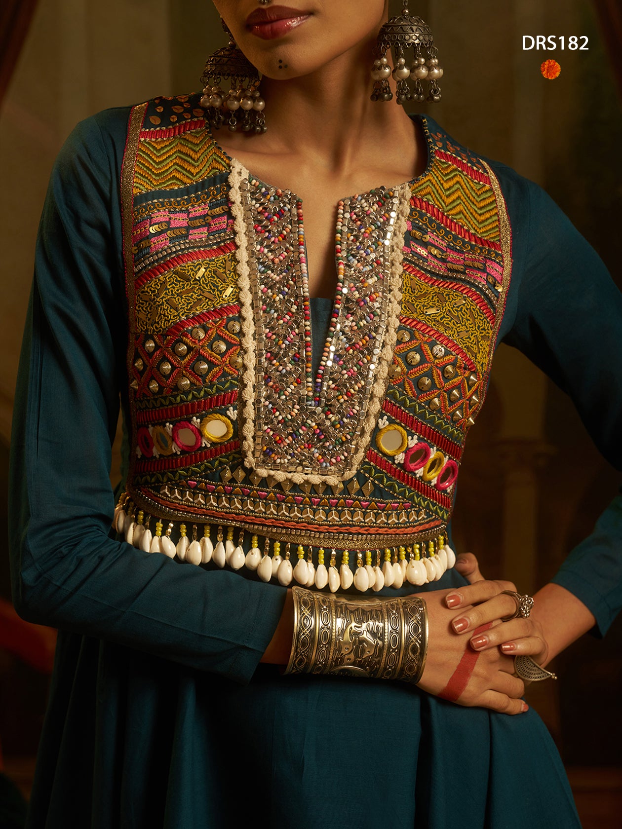 Navratri Teal Mul Cotton Top Bottom | Tulip Designer
