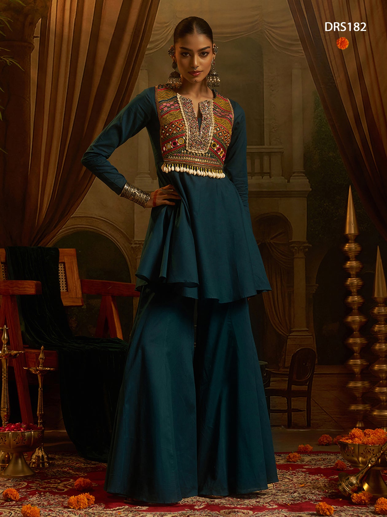 Navratri Teal Mul Cotton Top Bottom | Tulip Designer
