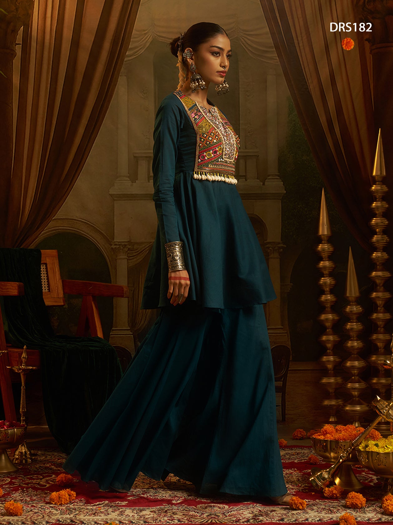 Navratri Teal Mul Cotton Top Bottom | Tulip Designer
