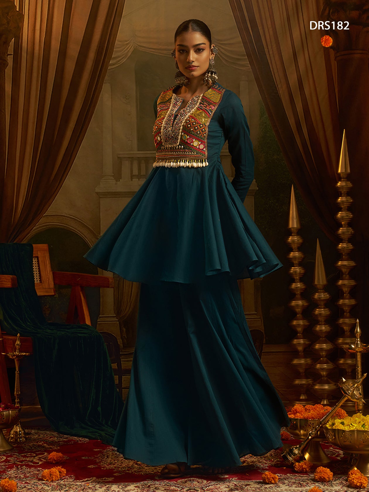 Navratri Teal Mul Cotton Top Bottom | Tulip Designer
