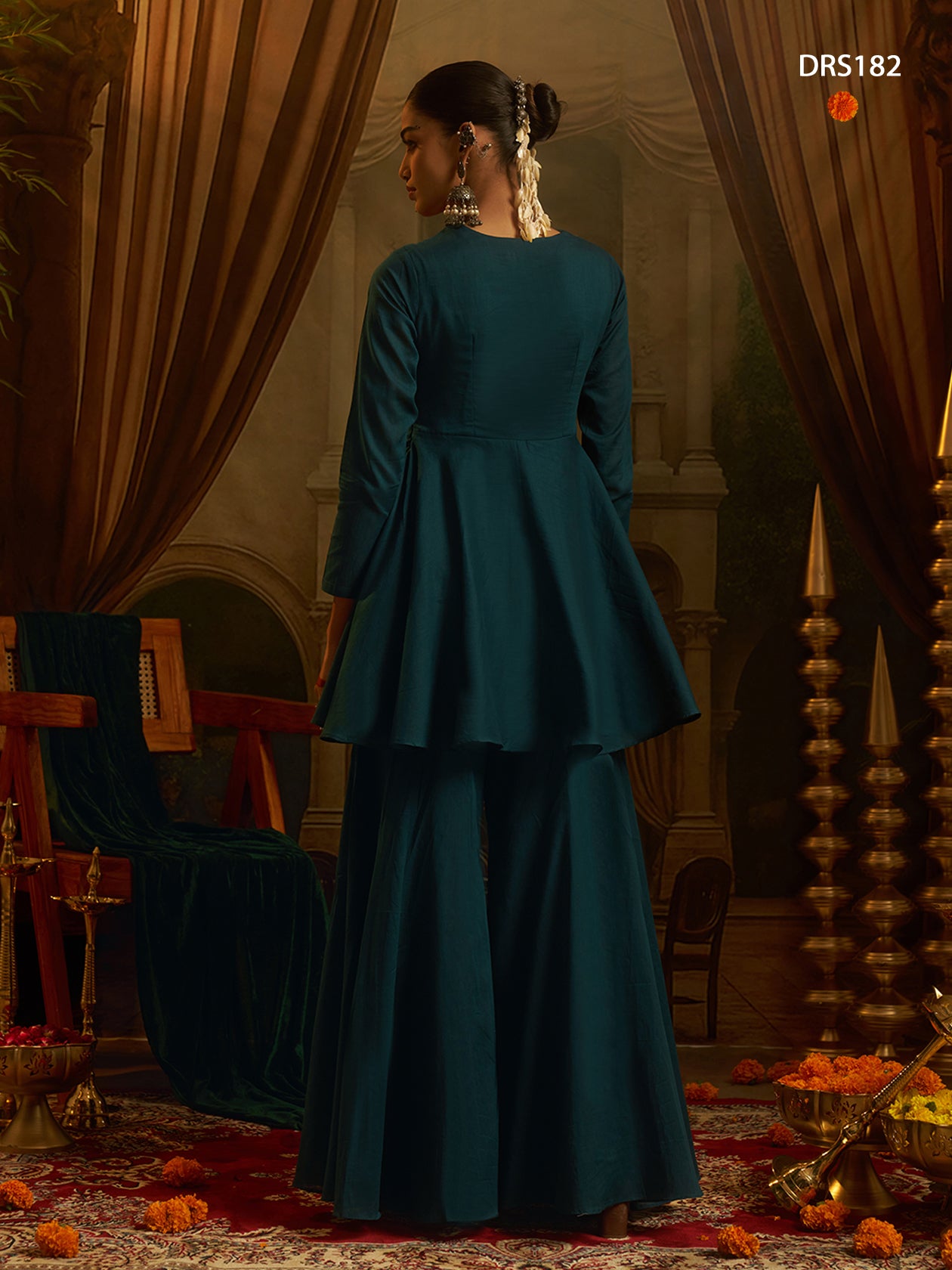 Navratri Teal Mul Cotton Top Bottom | Tulip Designer
