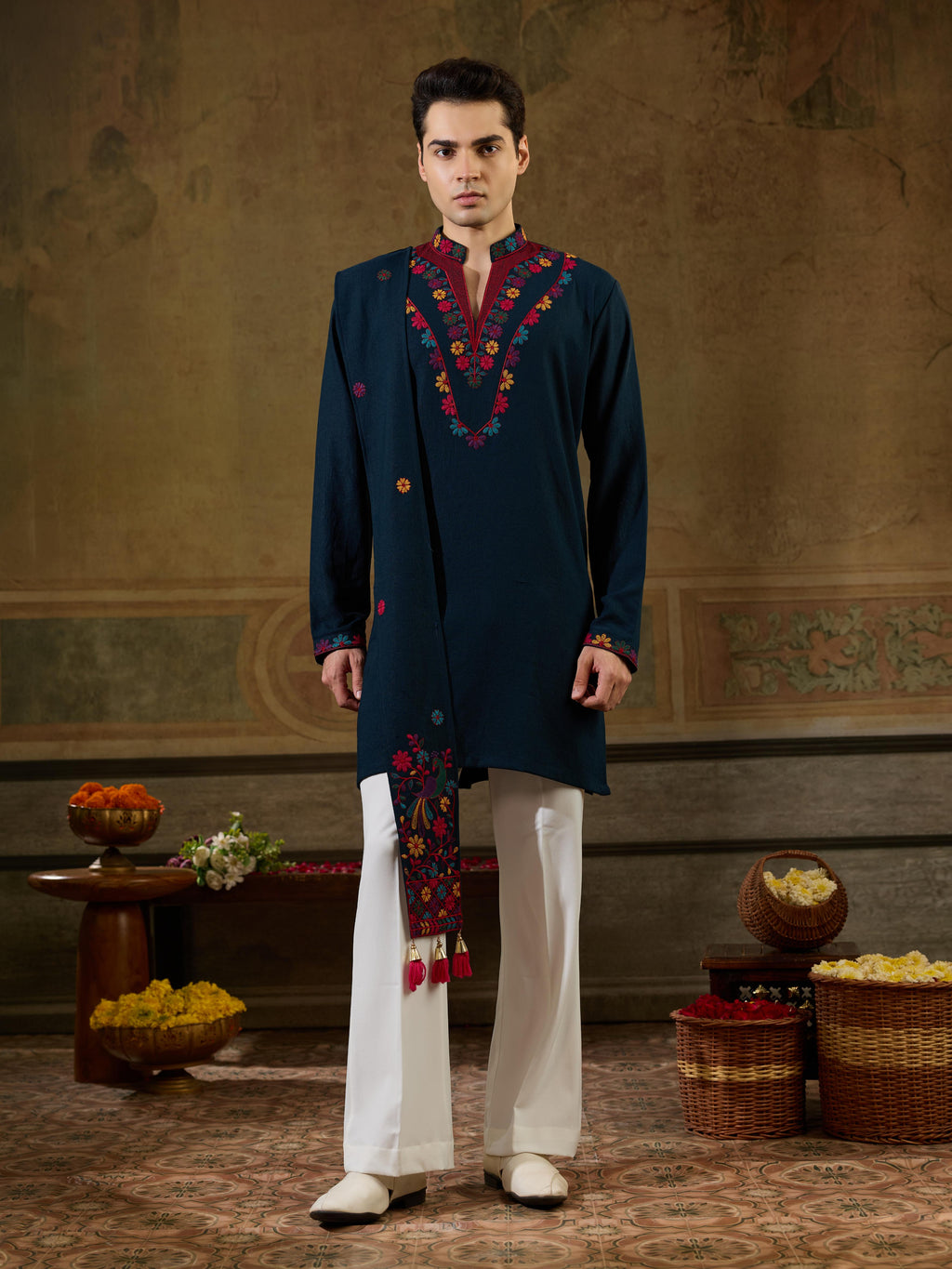 Teal Rayon Embroidered Kurta Dupatta Set | Tulip Designer
