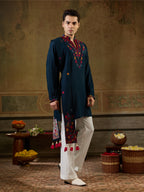 Teal Rayon Embroidered Kurta Dupatta Set | Tulip Designer

