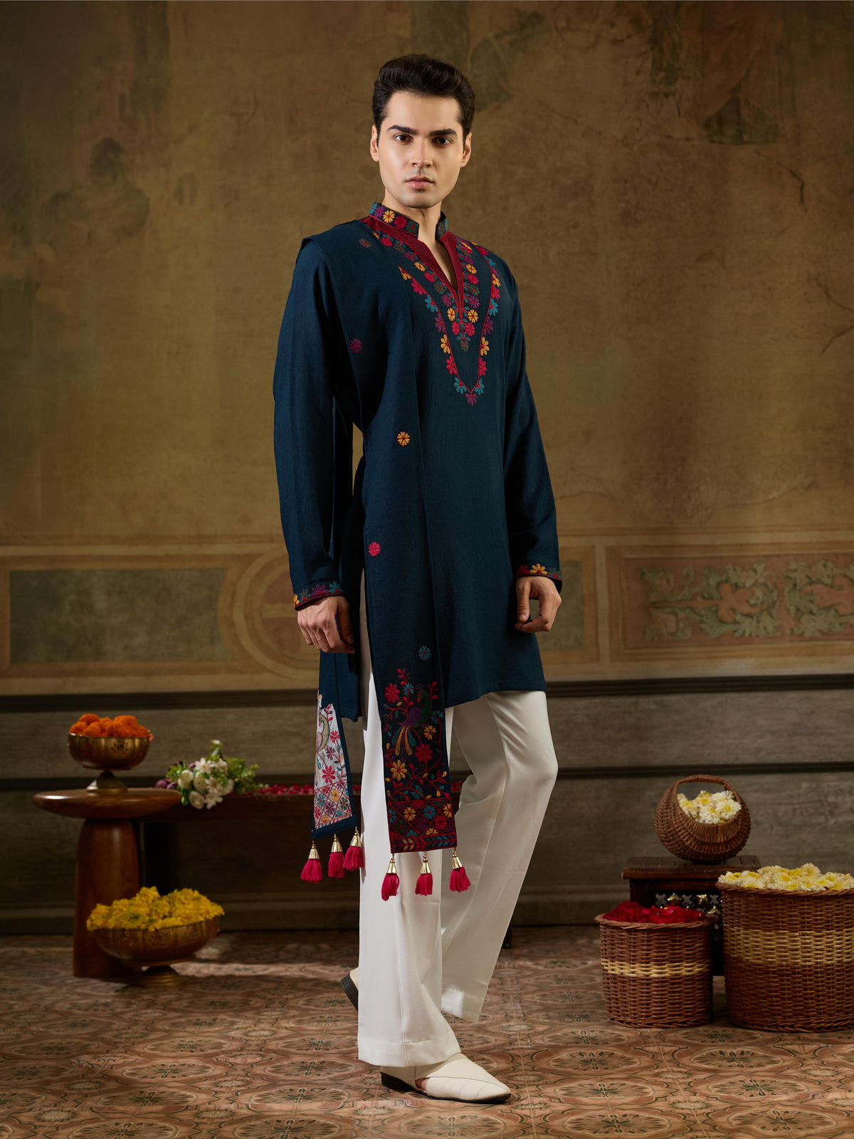Teal Rayon Embroidered Kurta Dupatta Set | Tulip Designer
