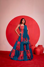 Navratri Teal Rayon Foil Work Lehenga Set | Tulip Designer
