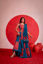 Navratri Teal Rayon Foil Work Lehenga Set | Tulip Designer
