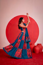 Navratri Teal Rayon Foil Work Lehenga Set | Tulip Designer
