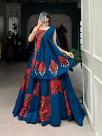 Festive Teal Rayon Kodi Lace Lehenga Set | Tulip Designer
