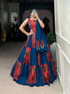 Festive Teal Rayon Kodi Lace Lehenga Set | Tulip Designer

