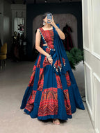 Festive Teal Rayon Kodi Lace Lehenga Set | Tulip Designer
