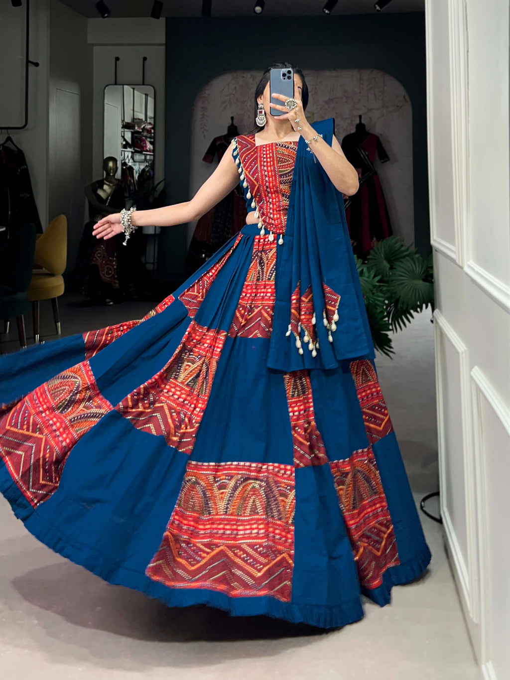 Festive Teal Rayon Kodi Lace Lehenga Set | Tulip Designer

