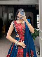 Festive Teal Rayon Kodi Lace Lehenga Set | Tulip Designer
