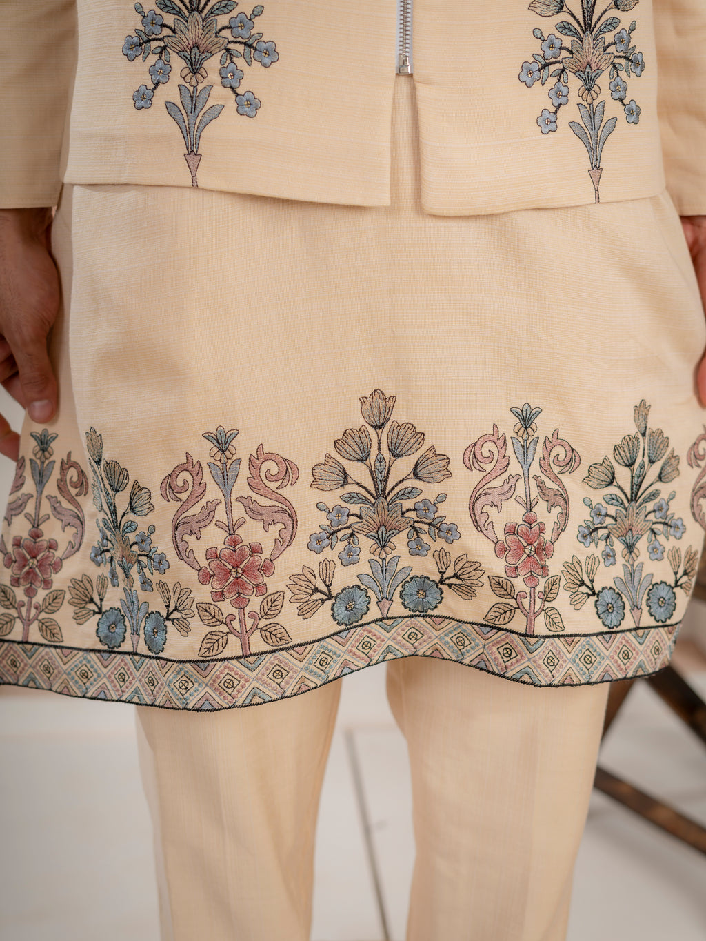 Tendy Beige Wedding Special Koti Kurta Set for Mens Wear
