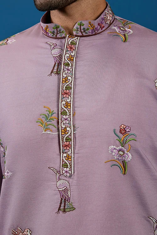 Heavy Embroidered Dusty Pink Kurta for Men