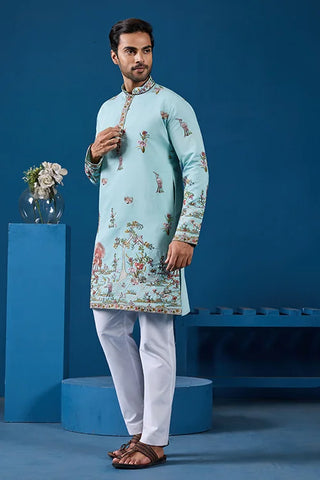 Wedding Celebration Elegant Sky Kurta for Mens Wear