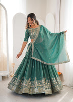 Wedding Special Shimmer Silk Thread Sequence Work Lehenga Choli Set
