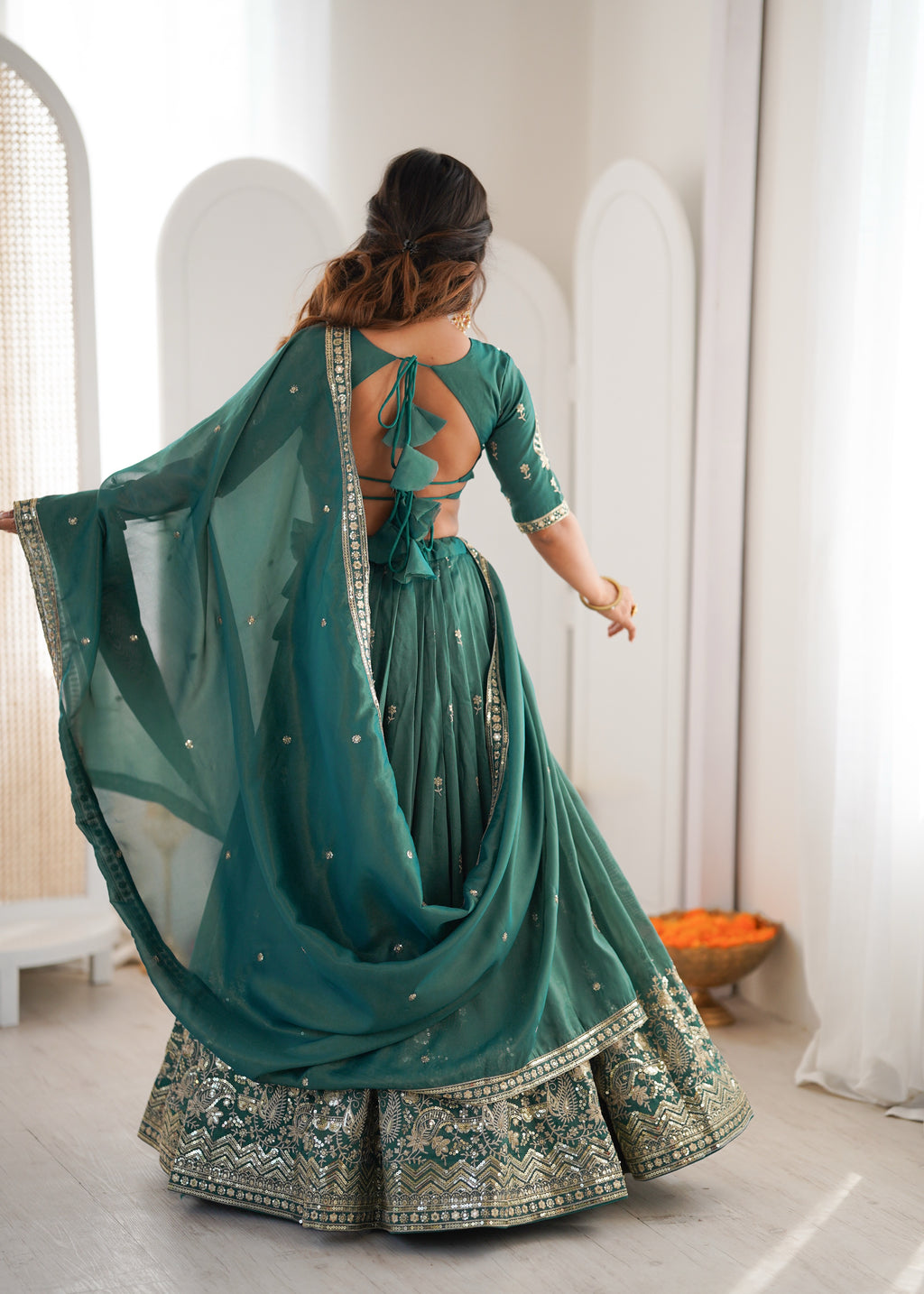 Wedding Special Shimmer Silk Thread Sequence Work Lehenga Choli Set
