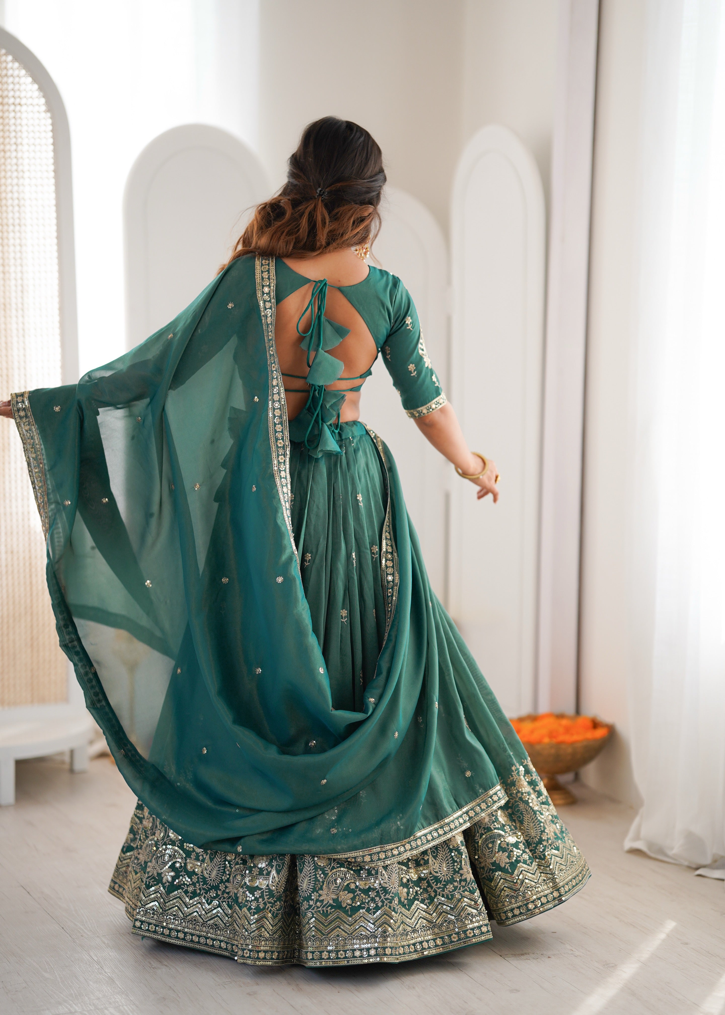 Wedding Special Shimmer Silk Thread Sequence Work Lehenga Choli Set
