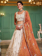 Designer Pure Tissue Dori and Sequins Work Lehenga Set with Fendi Dupatta
