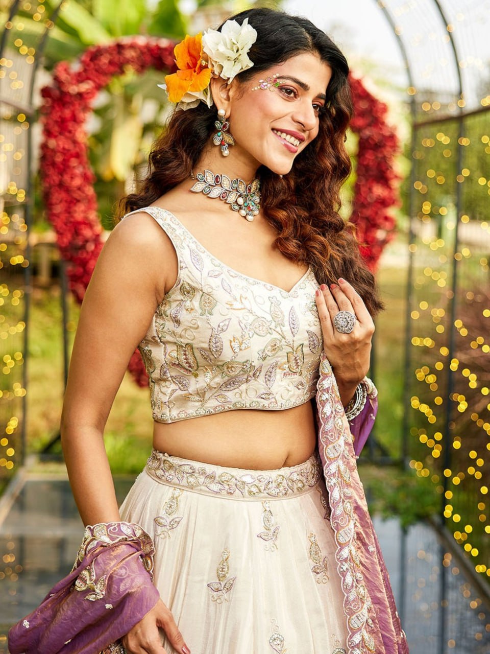 Designer Pure Tissue Dori and Sequins Work Lehenga Set with Fendi Dupatta
