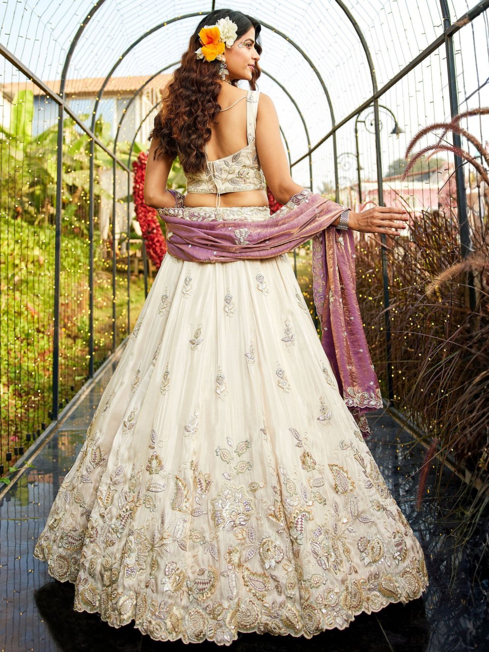 Designer Pure Tissue Dori and Sequins Work Lehenga Set with Fendi Dupatta
