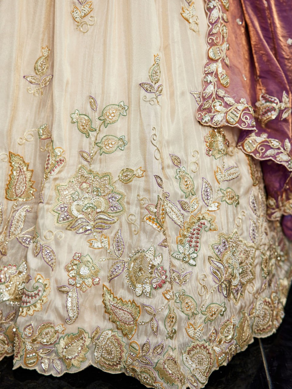Designer Pure Tissue Dori and Sequins Work Lehenga Set with Fendi Dupatta
