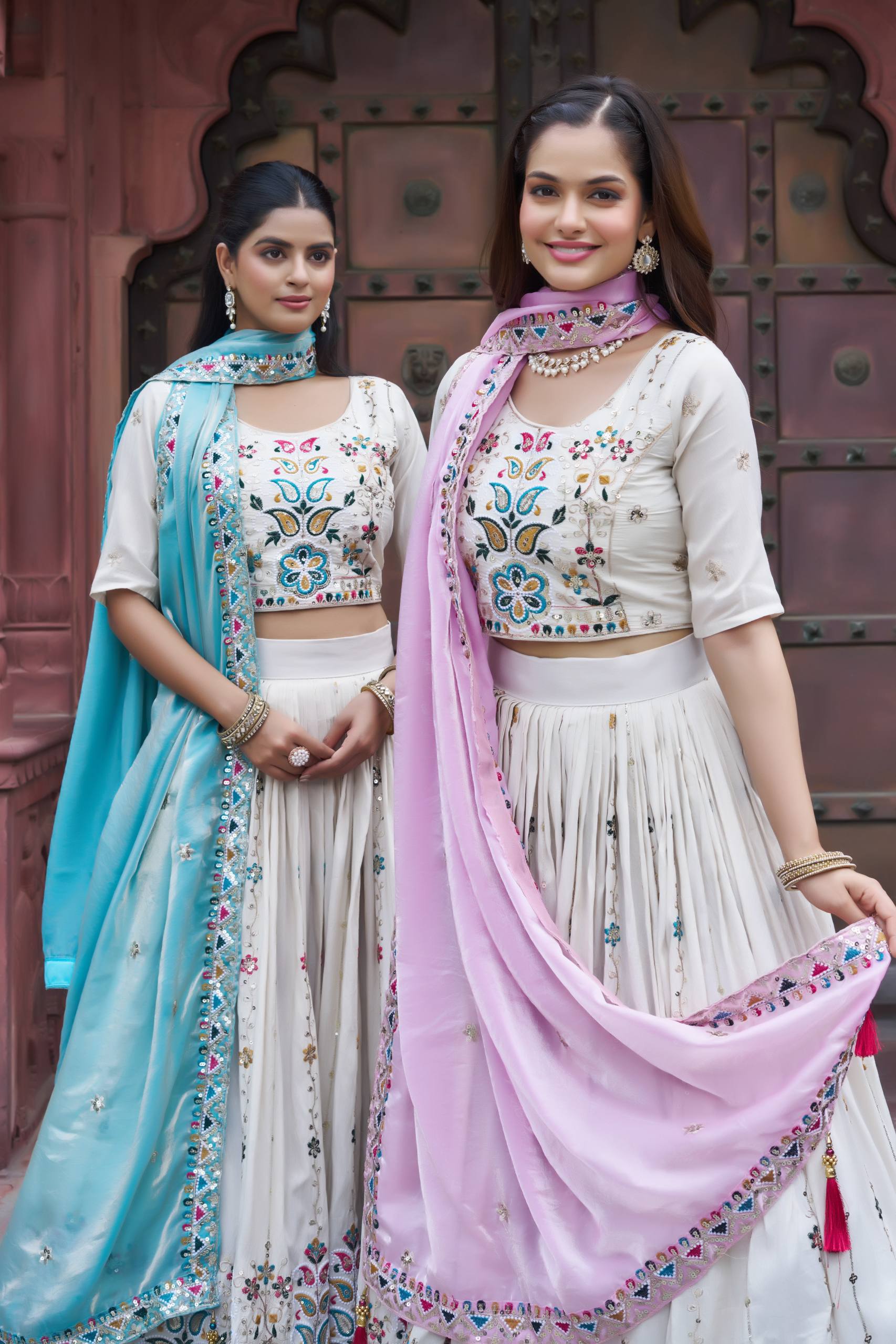 Stunning Pure Tissue Silk Embroidered Lehenga Choli Set With Pure Fendy Dupatta