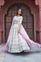 Stunning Pure Tissue Silk Embroidered Lehenga Choli Set With Pure Fendy Dupatta