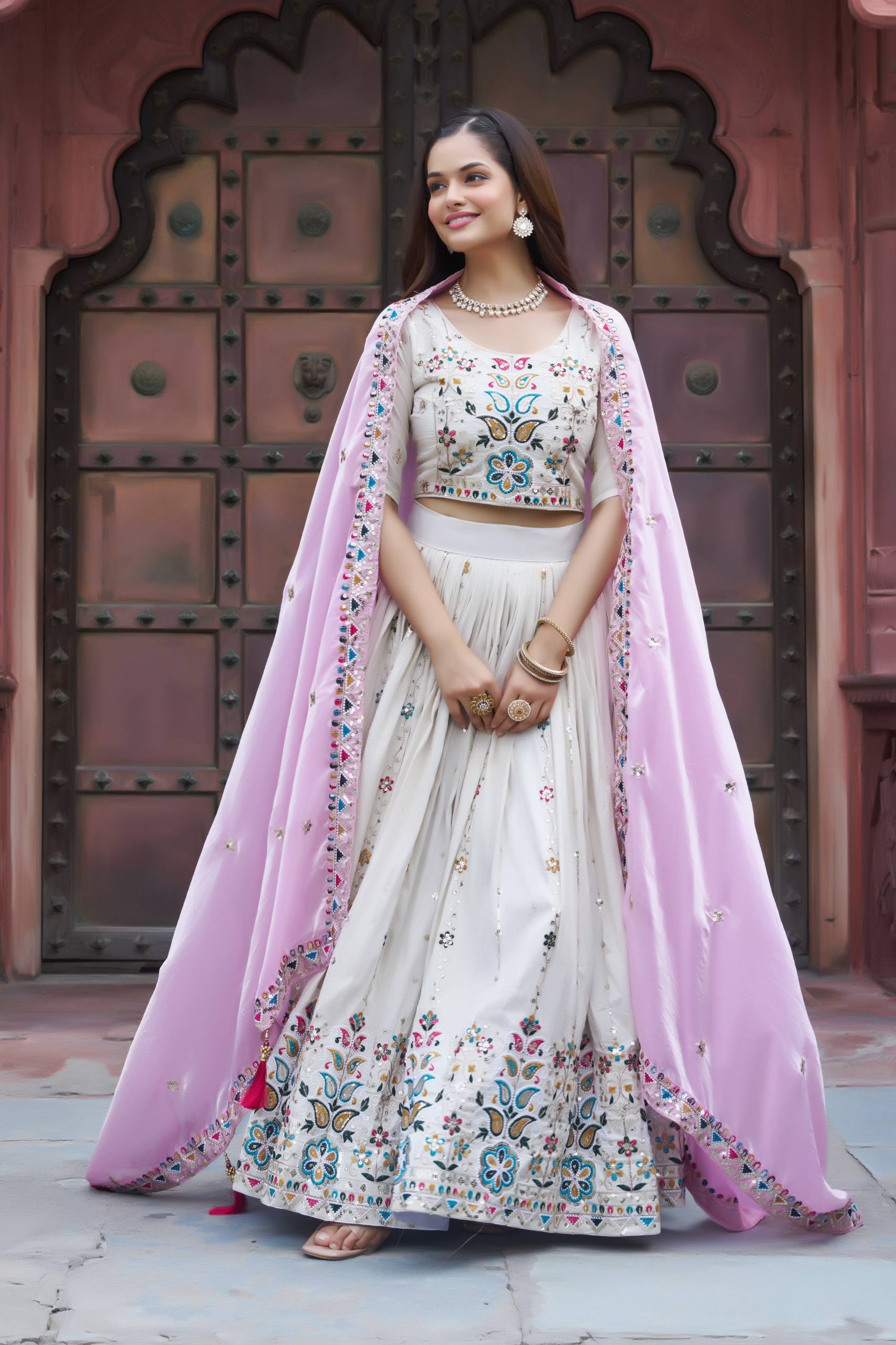 Stunning Pure Tissue Silk Embroidered Lehenga Choli Set With Pure Fendy Dupatta