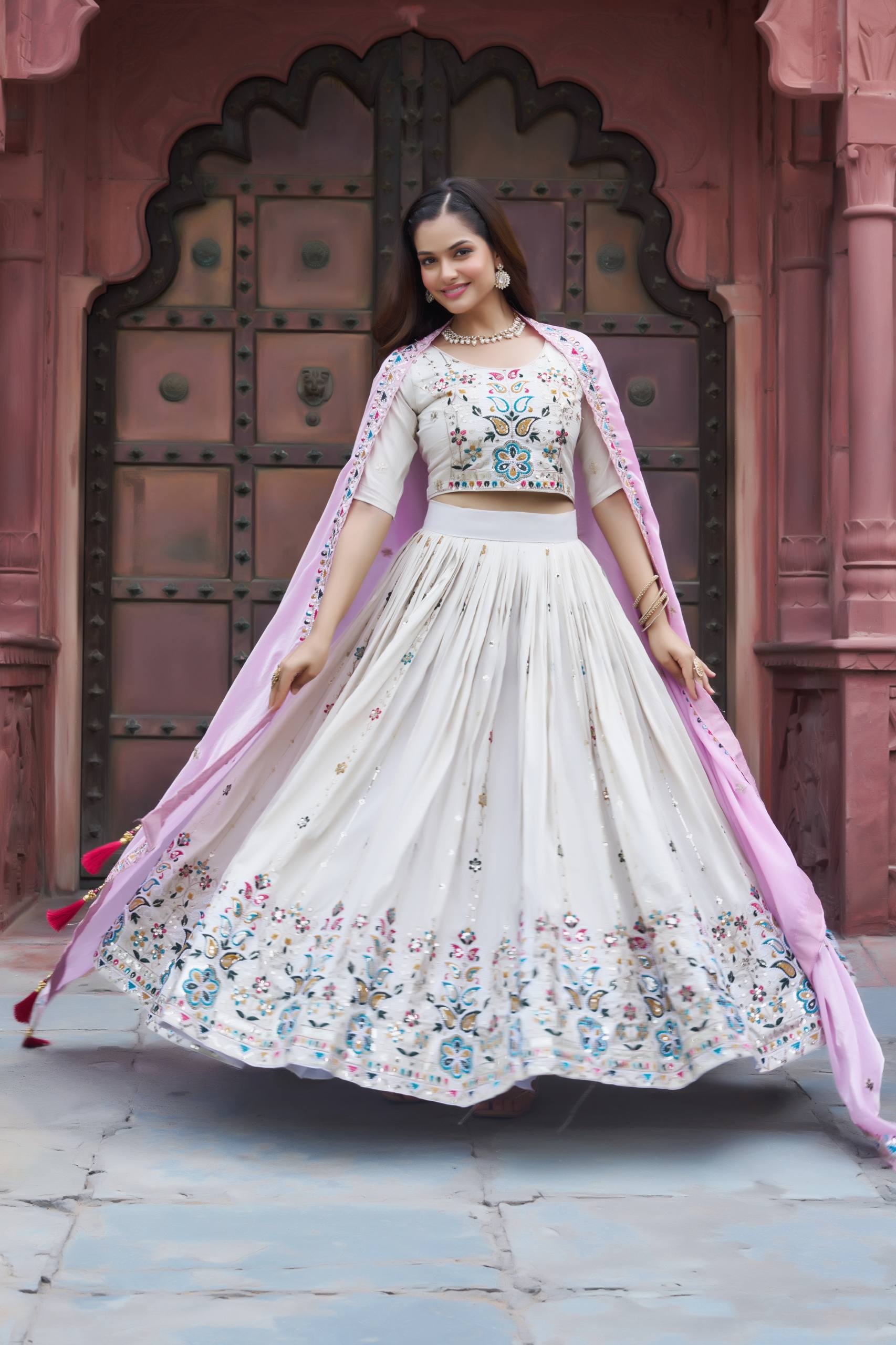 Stunning Pure Tissue Silk Embroidered Lehenga Choli Set With Pure Fendy Dupatta