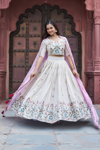 Stunning Pure Tissue Silk Embroidered Lehenga Choli Set With Pure Fendy Dupatta