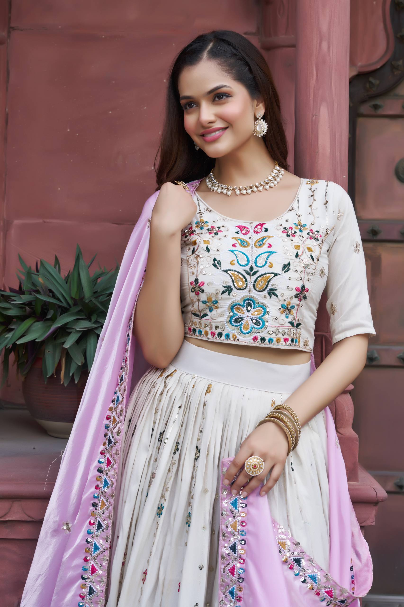 Stunning Pure Tissue Silk Embroidered Lehenga Choli Set With Pure Fendy Dupatta
