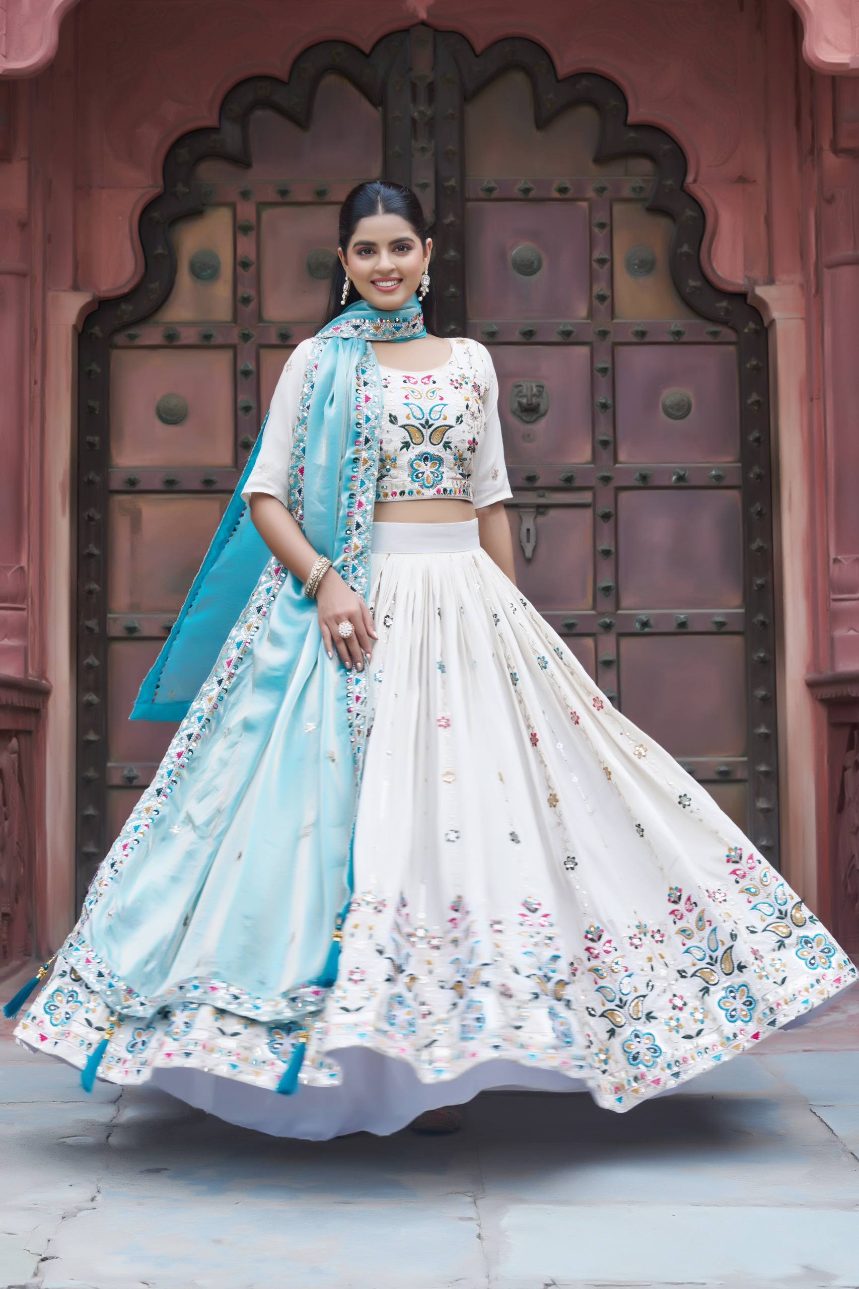 Stunning Pure Tissue Silk Embroidered Lehenga Choli Set With Pure Fendy Dupatta