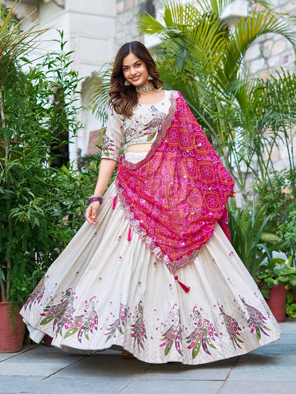 Pure Tissue Silk Heavy Embroidery Sequence & Thred Work Lehenga Choli Set