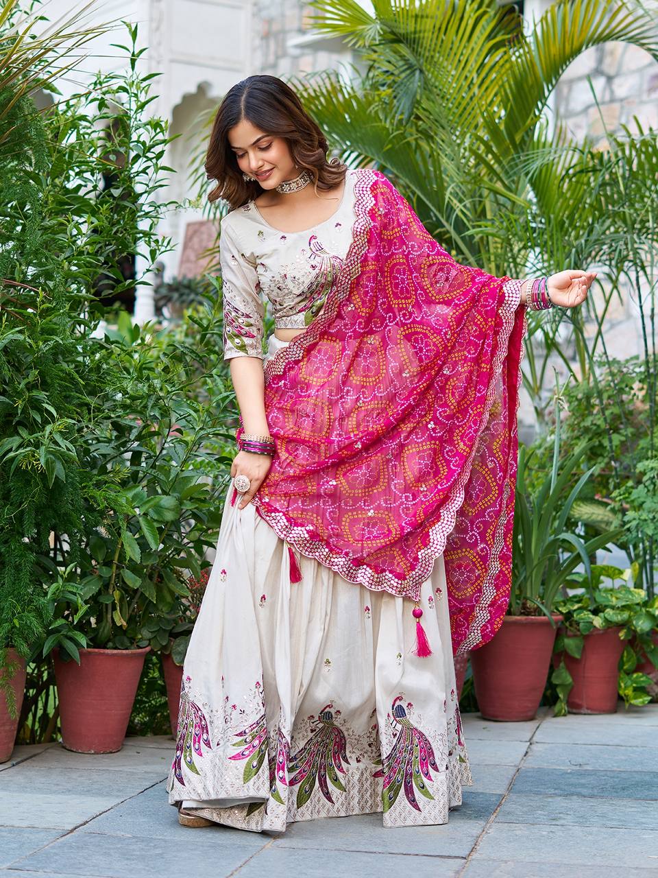 Pure Tissue Silk Heavy Embroidery Sequence & Thred Work Lehenga Choli Set
