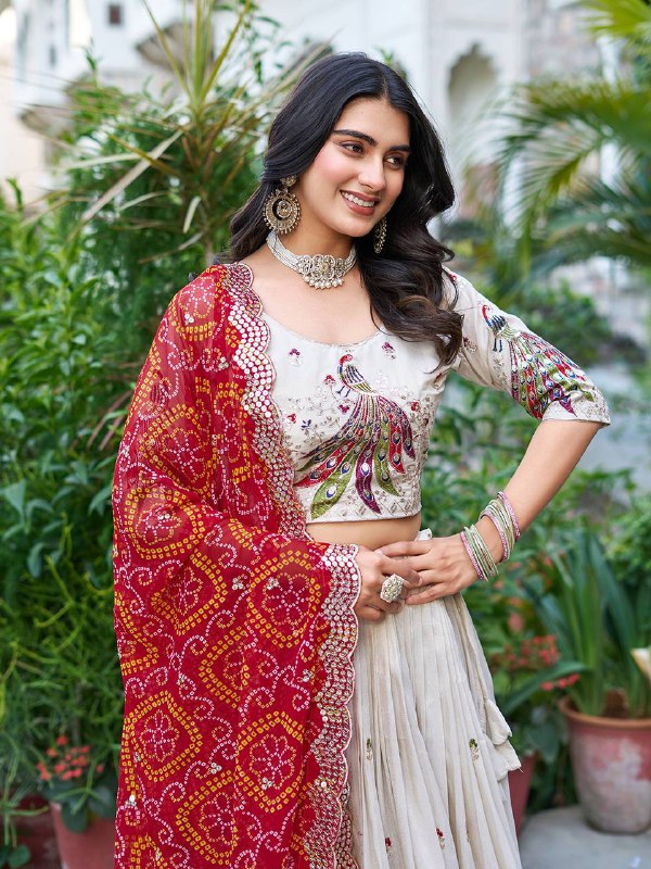 Pure Tissue Silk Heavy Embroidery Sequence & Thred Work Lehenga Choli Set
