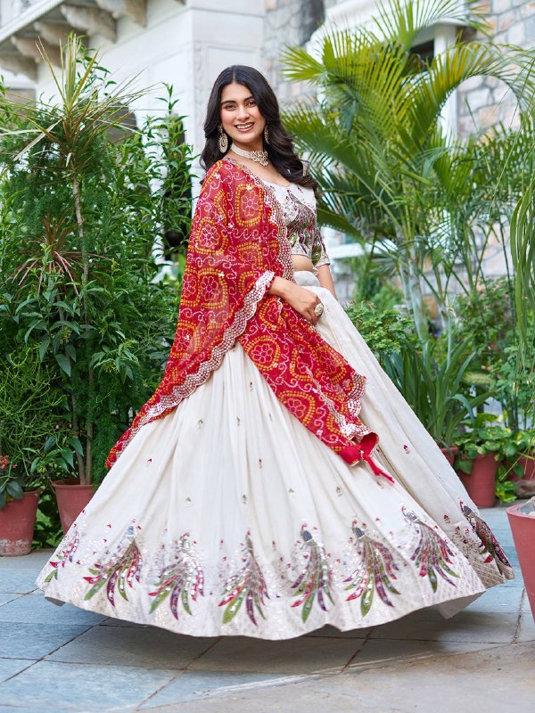 Pure Tissue Silk Heavy Embroidery Sequence & Thred Work Lehenga Choli Set