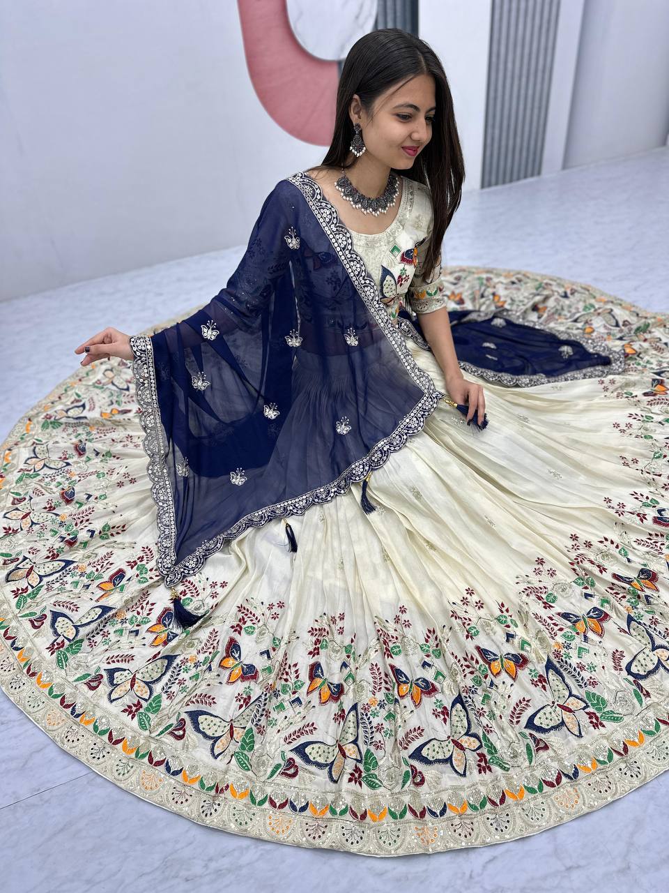 Premium Festive Wear Tissue Silk Embroidery Thread & Sequence Work Ready to Wear Lehenga Choli
