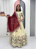 Premium Festive Wear Tissue Silk Embroidery Thread & Sequence Work Ready to Wear Lehenga Choli
