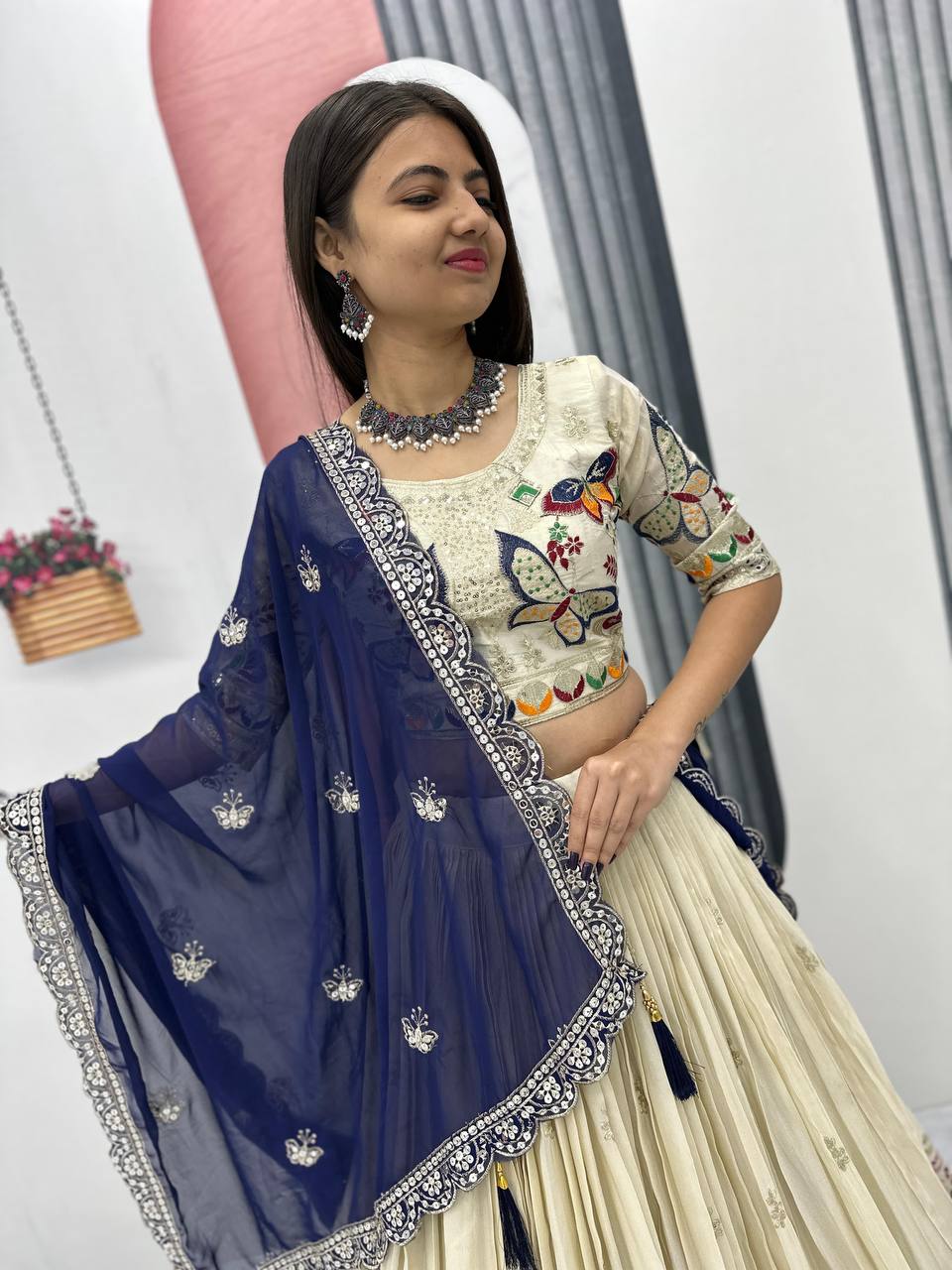 Premium Festive Wear Tissue Silk Embroidery Thread & Sequence Work Ready to Wear Lehenga Choli
