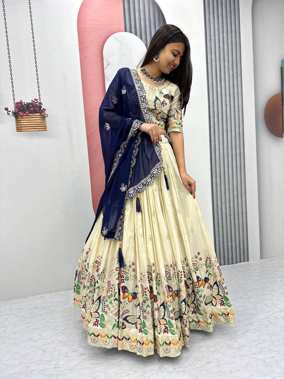 Premium Festive Wear Tissue Silk Embroidery Thread & Sequence Work Ready to Wear Lehenga Choli
