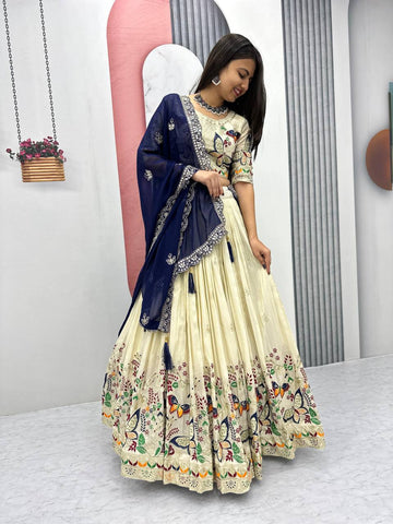 Premium Festive Wear Tissue Silk Embroidery Thread & Sequence Work Ready to Wear Lehenga Choli

