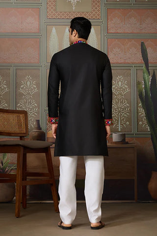 Black Cotton Silk Traditional Ready Kurta for Navratri