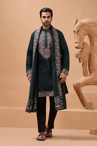 Perfect Green Festival Special Kurta with Dupatta for Mens